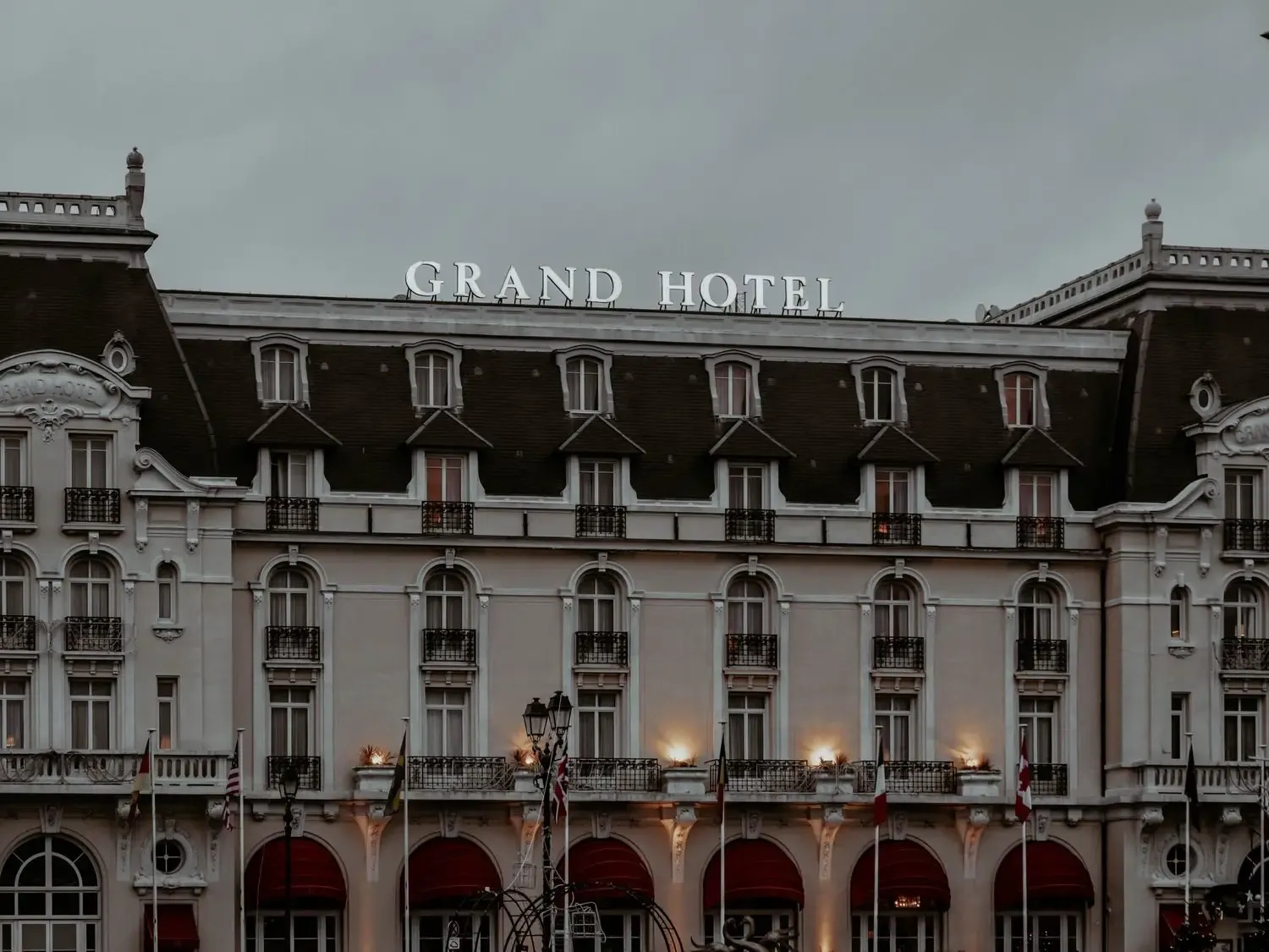 Grand hotel exterior with classic architecture