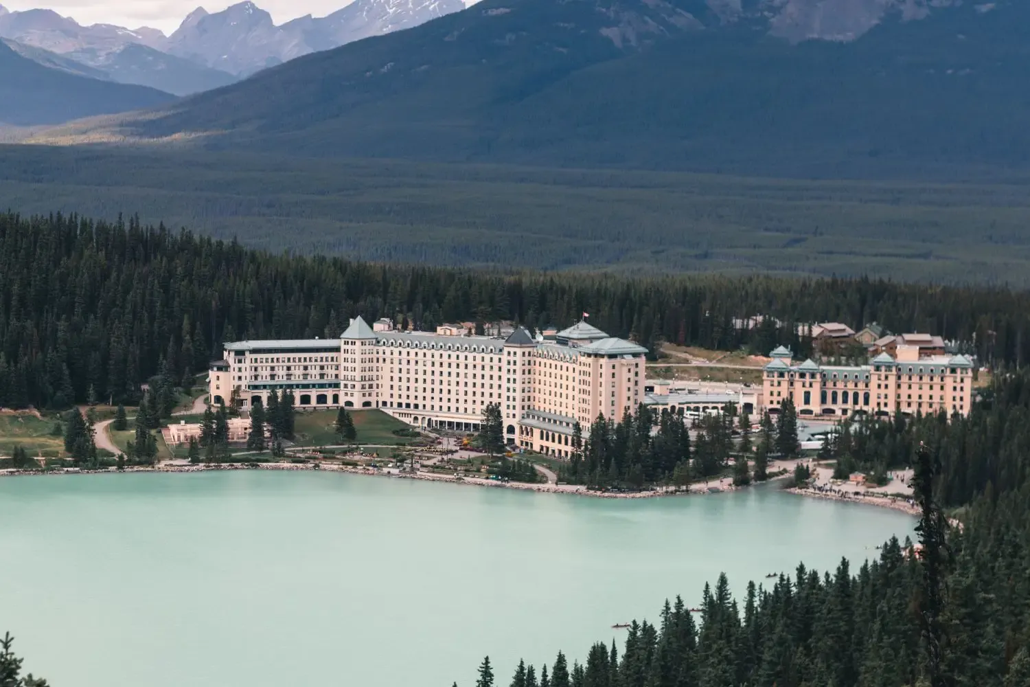 Canadian mountain resort beside a lake